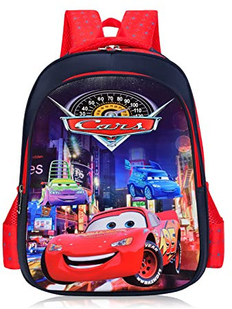 Funmo Cars Mochila Infantil para niños Rayo McQueen Carrera de Coches, Mochila Ajustable Escuela Primaria, rojo, medium