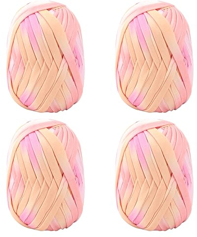 4Pcs 100g Multicolores Hilos Gruesos para Tejer y Hacer Ovillo de Lana Ganchillo Hilo de Camiseta Hilos de Tejer Hilo de Algodón Suave y Grande Hilos para Cestas Bolsos Mantas Sombreros Gradiente D
