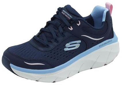 Skechers D'lux Walker 2.0-Bambola Daisy, Donna, Intreccio in Pelle Blu Navy con Bordo Rosa Blu, 35 EU