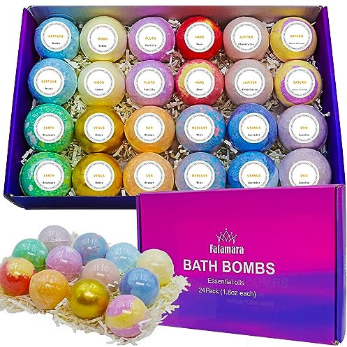 Fafamara 24pcs Bath Bombs Gift Set, Organic and All Natural Ingredients Bubble Bath Bombs Fizzes Spa