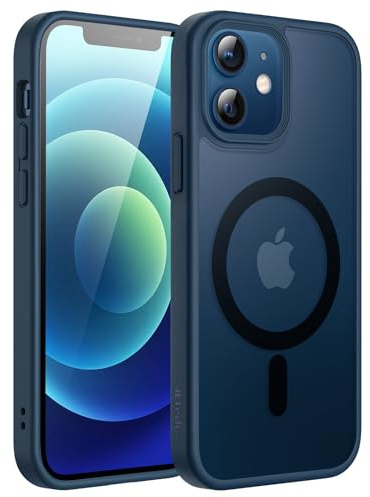 JETech Matte Magnetische Hülle für iPhone 12/12 Pro, Blau | Kompatibel mit MagSafe, Matte Transluzent Rückseite, Dünn Stoßschutz