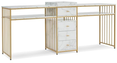 BarberPub Acetone Resistant Nail Table with Metal Frame, Double Manicure Desk for Nail Tech, Manicure Salon Storage Beauty Station 2456