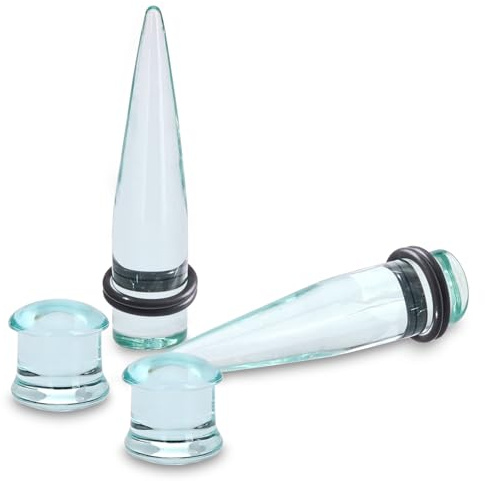 Longbeauty 4 Stk Dehnstäbe Ohr Stretching Tapers Mehrfarbig Glas Ohrplugs Ohrdehner Expander Gauges für Ohrlöcher Piercing Schmuck, Klar, 12MM