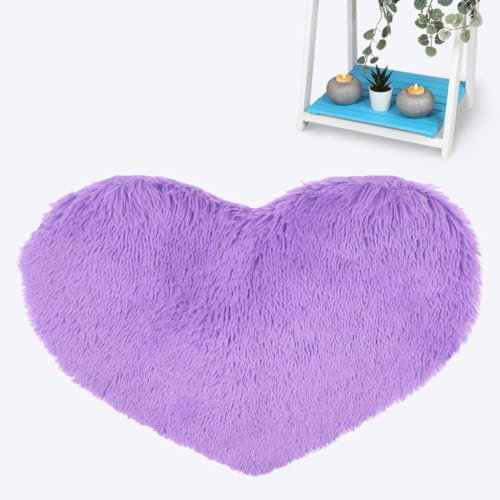 HOMES-LINEN Heart Faux Sheepskin Rug Fluffy Bedroom Carpet Shaggy Pile Non-Shed Super Soft Floor Mat (Lilac, 65 cm x 65 cm)