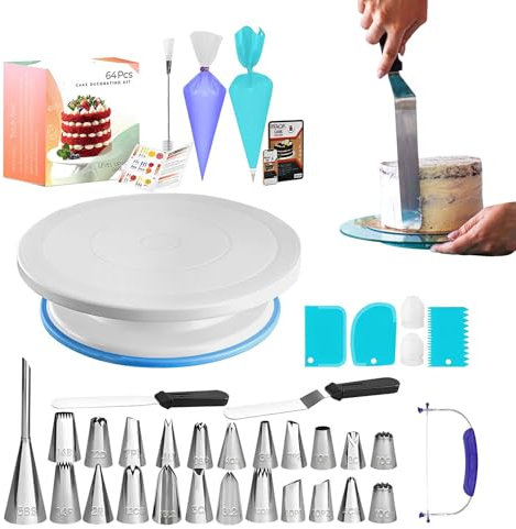 Cake Decorating Kit for Beginners - Baking Set with Cake Turntable - Baking Supplies Frosting Pastry Tools, Icing Piping Tips, Reusable Bags for Professional Dessert