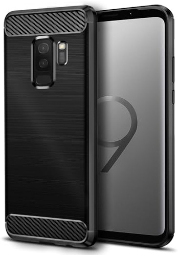 Qiinogow Skal Kompatibelt med Samsung Galaxy S9 Plus, Ultratunt Case med Stötdämpning, TPU-Skyddsfodral i Kolfiber (Svart)