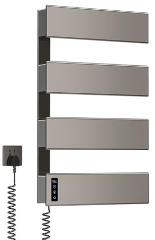 CYzpf Rail Radiator Modern,53x45CM Flat Panel Heated Towel Central Heating Bathroom Warmer Wall Mounted Ladder Rad,LED Touch Control Temperature Time,Aviation Aluminum,Gray,110V