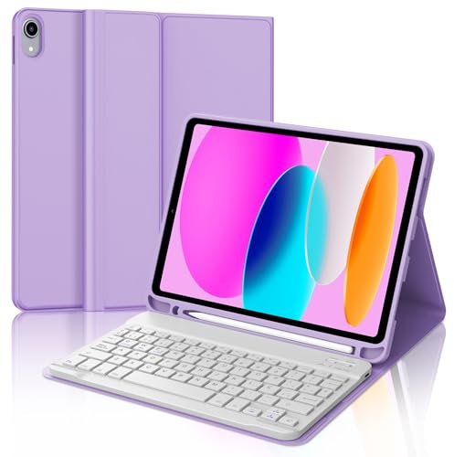 Funda con Teclado para iPad A16 11ª Generación 2025/10ª Generación 2022, Teclado Bluetooth Inalámbrico, Funda Delgada con Ranura para Bolígrafo para iPad 11ª/10ª Gen 10.9/11 Pulgadas, Púrpura Ligera