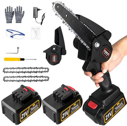 Mini tronçonneuse sans fil avec batteries de 3000 mAh, tronçonneuse de 15,2 cm, mini tronçonneuse sans fil électrique pour couper le bois et les jardins