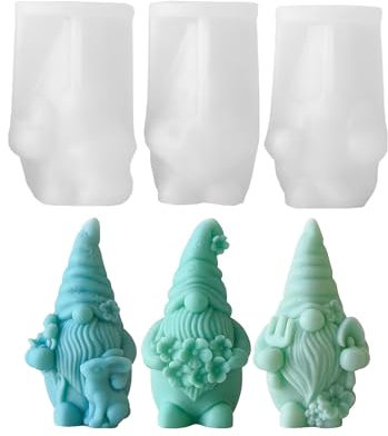 Xidmold 3Pcs Easter Gnome Candle Moulds Spring Flower Bunny Garden Gnome Resin Moulds 3D Gnome Silicone Mold for Soy Wax Candle, Soap, Plaster, DIY Crafts