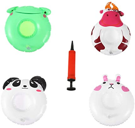BESTonZON 2sätze Aufblasbarer Getränkehalter Teiliges Wasserspielzeug Für Poolpartys Mit Tierischen Designs Hase Kuh Panda Frosch Und Handpumpe Für Familien