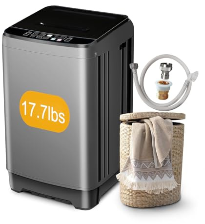 Portable Washing Machine for Apartments 17.7lbs Full-Automatic Apartment Washing Machine with 10 Wash Programs, Small Portable Washer for Dorm, Home, RV, Grey