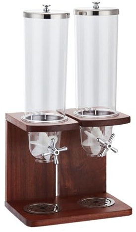 Countertop Cereal Dispenser 3.5L/7L/10.5L Dry Food Dispensers Snack Organizer Storage Containers with PC Barrel and Wood Base for Candy, Nuts, Rice, Granola, Double