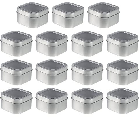 TEHAUX 15pc Metall Kerze Container Platz Zinn Box Mit Fenster Deckel Kerzen Jar Lagerung Zinn Für Kosmetik Box