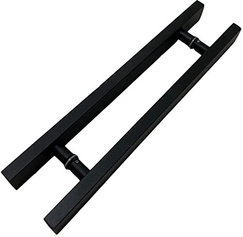 Maniglia moderna per porta scorrevole a forma di H, per garage e porte in vetro, design a doppia faccia, finitura nera, 80 cm