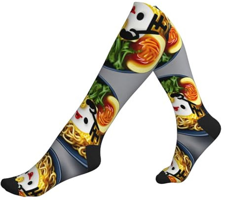 ETASUIOL Calcetines largos con estampado de ramen para mujeres y hombres, calcetines de compresión para máxima comodidad y apoyo, 2 Negro-2, Altoa única