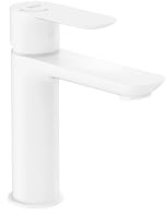 Roca Cala Grifería para lavabo con tecnología Cold Start, grifo monomando de repisa con enlaces de alimentación flexibles, mezclador para cuarto de baño de fácil instalación, blanco mate, A5A326EB00