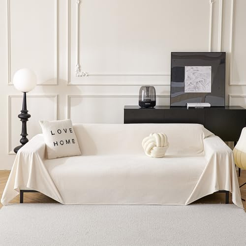 MYSKY HOME Sofabezug L Form Kratzschutz Sofa Katze Sofa Überzug 3 Sitzer | Weiß,1er Set,230x300cm,Sofa Überwurf Waschbar,Couchdecken Zum Schutz,Sofa Überwurfdecke Sofaschutz Katze,Couchbezug