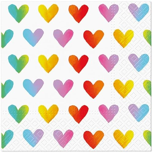 20 Servietten Hochzeit & Liebe Regenbogen-Herzen als Tischdeko. Papierservietten mit Motiv. Auch für Decoupage und Serviettentechnik 33x33cm