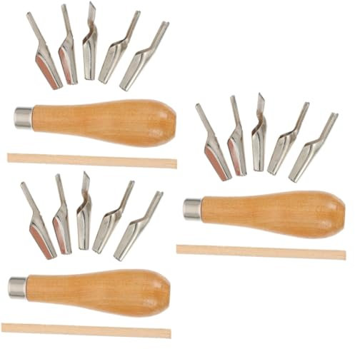 HOMSFOU 2 Set coltello da intaglio raschietto scraper pennello per dipingere spatole per pittura ad olio coltelli da intaglio fatti a mano fai da te Acciaio inossidabile Light Brown