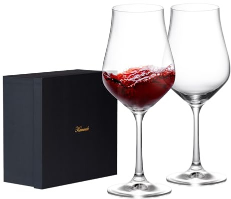 KAMMAK Wine Glasses Set of 2, 11.4 oz Hand Blown Crystal Bordeaux Wine Glasses, Thin Rim & Long Stem, Perfect for Red & White, Daily Use, Wedding Anniversary or Birthday Gift with Gift Box, Tulip