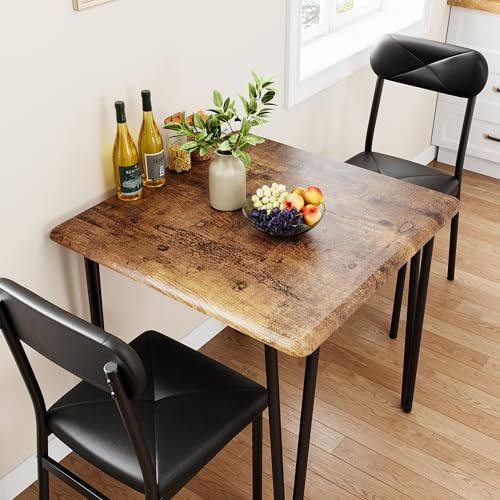 Salutmeuble Esstisch-Set für 2, 3-teilige Küche Esszimmer-Set, Esszimmer-Tisch-Set mit 2 Gepolsterten Stühlen für Kleine Raum Küche Wohnung (Braun)