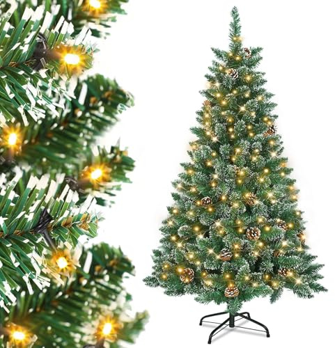 UISEBRT Árbol de Navidad artificial con iluminación – Árbol de Navidad LED con soporte de metal 300 luces, árbol de Navidad de PVC para decoración navideña (240 cm)