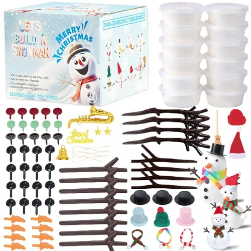 Crittygo 12 Stück Weihnachten Bastelset Kinder, DIY Schneemann Bastelset Modelliermasse Lufttrocknend Zubehör, Kreative Weihnachtsdekoration,Partyspiele & Geschenkideen