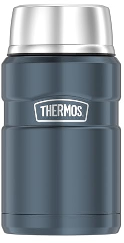 Thermos STAINLESS KING Thermobehälter 0,71 l, 14 h heiß, ice grey | 24h kalt, absolut dicht, Edelstahl-Isolierbehälter für Essen, mit Löffel, Lunchpot für Suppen & Mahlzeiten, eisblaug länzend