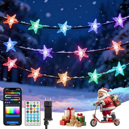 Aigostar Luci Albero di Natale Smart, Luci LED Stelle RGBIC, 5M 33LEDs, Controllo Segmenti DIY Colore, APP e Telecomando, Music Sync, 39 Effetti Dinamici, IP44 Impermeabile per Interno, Esterno