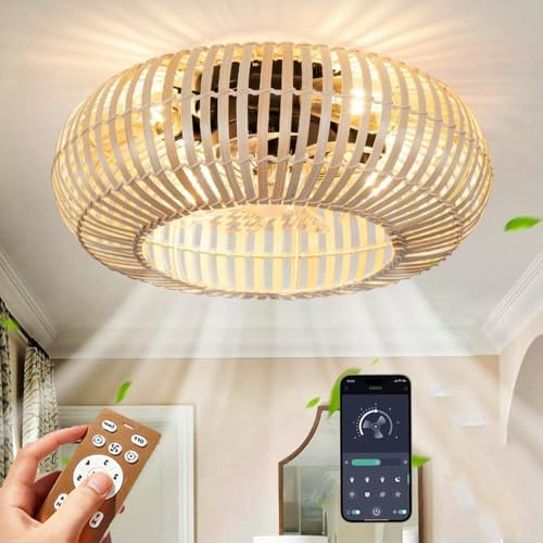 Vintage Deckenventilator mit Fernbedienung, 6 Geschwindigkeiten, wendbar, stumm, Leuchte für Wohnzimmer, Schlafzimmer, Esszimmer – Stilvoller Kronleuchter