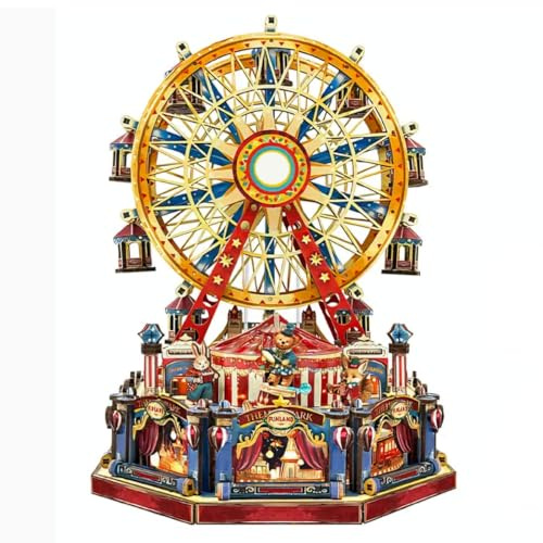 DIY Holz Weihnachten Riesenrad Spieluhr Kit mit Lichtern & Bewegung, 3D Pädagogisches Puzzle Kit, Riesenrad Handwerk Geschenk für Erwachsene & Jugendliche (367 PCS)