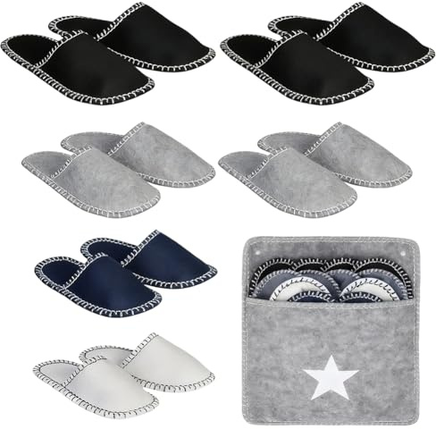 FARYODI Juego de 6 pares de zapatillas de fieltro con bolsa de almacenamiento, tallas 36-45, para casa, dormitorio, baño, hotel o uso comercial