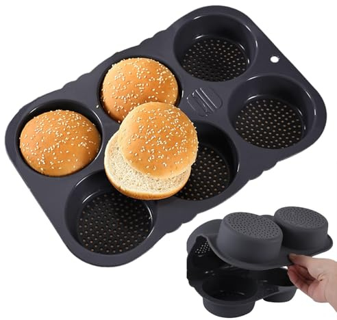 Molde para pan – Molde para panecillos de hamburguesa de 4/6 cavidades, bandeja flexible reutilizable para magdalenas, forma antiadherente para bollos de hamburguesa, magdalenas inglesas
