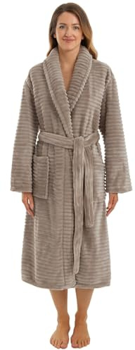 Adore Home Ladies Sherpa Lined Ribbed Fleece Robe, Natural, 2XL-3XL