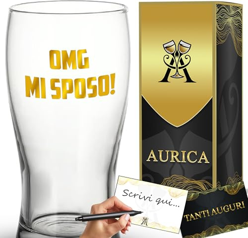 Aurìca Bicchiere Da Birra Personalizzato OMG MI SPOSO! Boccale Per La Sposa o Lo Sposo Protagonista Del Grande Giorno! Un Brindisi Elegante Memorabile E Simpatico Con Scatola Regalo Inclusa
