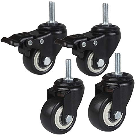 4 Stück Schwerlastrollen, 120 kg, Lenkrollen mit Bremsen, Polyurethan-Rad, geräuschlos, M8/M10 x 25 mm, Gewindebolzen, for Trolley, Babybett, Lagerregal, 1,5 Zoll(M10)