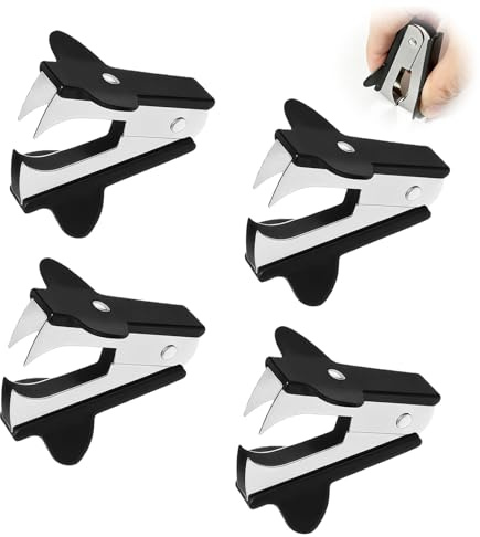 Set mit 4 Mini-Heftklammern, Büroklammern, Entfetter, Dokumentenhefter, zum Entfernen von Heftklammern, aus Edelstahl, kompaktes und leichtes Format, ideal für Büro, Schule, Zuhause, Farbe: Schwarz