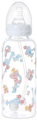 CutiePlusU Biberon pour Adulte en Verre 400 ml avec Paille - Tétine en Silicone & Capuchon de Protection - Sans BPA - Motif Mignon -Cute Toddler