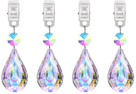 QUARKZMAN 4Stk Tischdeckenbeschwerer Kristall Vorhangbeschwerer AB Farbe | Mit Metallclips, Klare Doppeltränenform, Für Outdoor Picknick Gartentischdekoration, Tischdeckenbeschwerer
