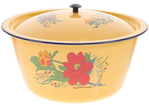 HOOWIFFY Olla Esmaltada Grande de 28 Cm Tapa, Resistente a Altas Temperaturas, Multiusos para Guisos y Sopas, Suministros de Cocina Esenciales para Uso Doméstico Estilo Aleatorio