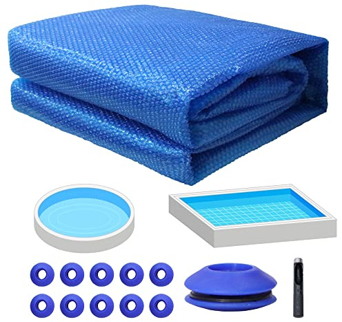 Mucola Solarfolie Pool 800x500 cm Blau inkl. 10 Ösen & Werkzeug | Poolabdeckung Solarplane Pool Abdeckplane PVC PE-Folie Luftkammern 120 My | Wärmefolie Poolfolie Solarheizung zuschneidbar Rechteck