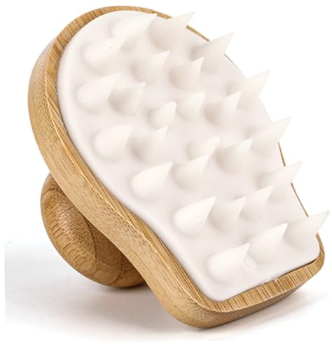 Massaggiatore per cuoio capelluto in silicone, Spazzola per shampoo massaggiatore per cuoio capelluto - Manico ergonomico in legno, Scrubber detergente per la cura dei capelli asciutti e bagnati, S
