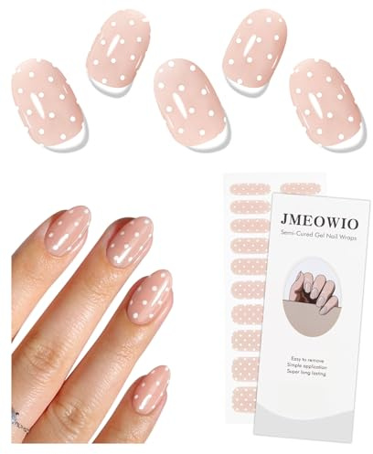 JMEOWIO White Dot Semi Cured Gel Strips Wraps Nail Art Sticker