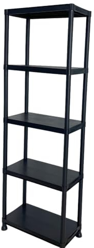 5 Tier 60cm Wide Heavy Duty Black Plastic Shelving Unit Storage Organiser Garage Home Pantry Racking Shelf Shelves Workbench Workman Bays Racking Tools Paint Stationary Parts (1)