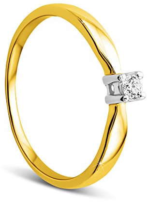 Orovi Damen Verlobungsring Gold Solitärring Diamantring 9 Karat (375) Brillanten 0.10crt GelbGold Ring mit Diamanten Ring Handgemacht in Italien