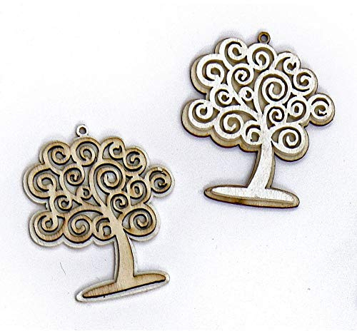 24 PZ Albero della vita in legno 4.4x4.8 cm DECORAZIONE BOMBONIERA