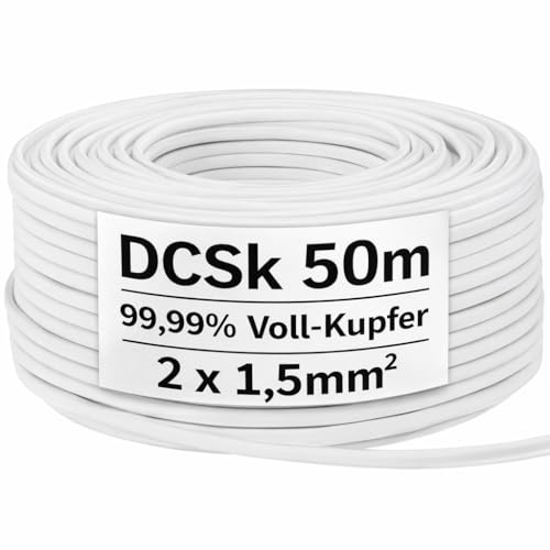 DCSk - 2 x 1.5 mm² - 50m -Cavo per altoparlanti - HiFi Cavo per Altoparlanti e Casse Audio per Auto, Rame puro, Bianco