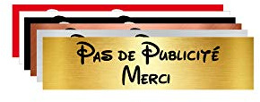 Plaque Gravée Pour Boîte Aux Lettres Pas de Publicité Merci - Dimensions 10 x 2,5 Cm - Aspect Or Brossé avec Écriture Disney Noir