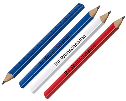 15 Zimmermannsbleistifte mit Gravur / mit Lineal / je 5x weiß, rot und blau